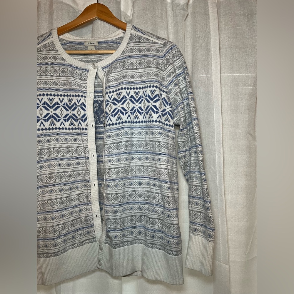 L.L. Bean Blue and White Patterned Sweater